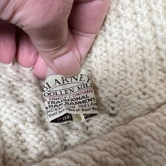 Blarney Woollen Mills Aveen Aran Quarter Button Cable Knit Sweater Sz Womens XL - Picture 5 of 5